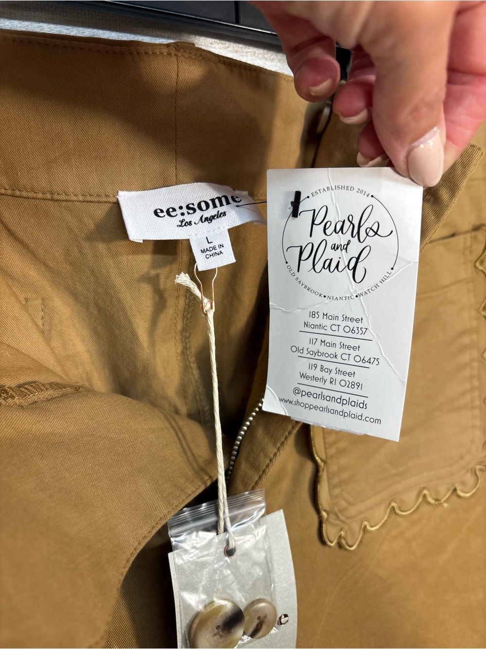 ee:some Brown Wide Leg Pants L Scallop Pockets Boho Coastal NWT - Picture 4 of 8